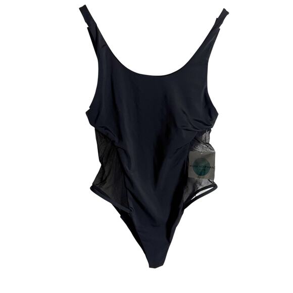 Mara Hoffman Mesh-Side Low Back Scoop Neck Black One Piece Swimsuit Size Large - Picture 2 of 9